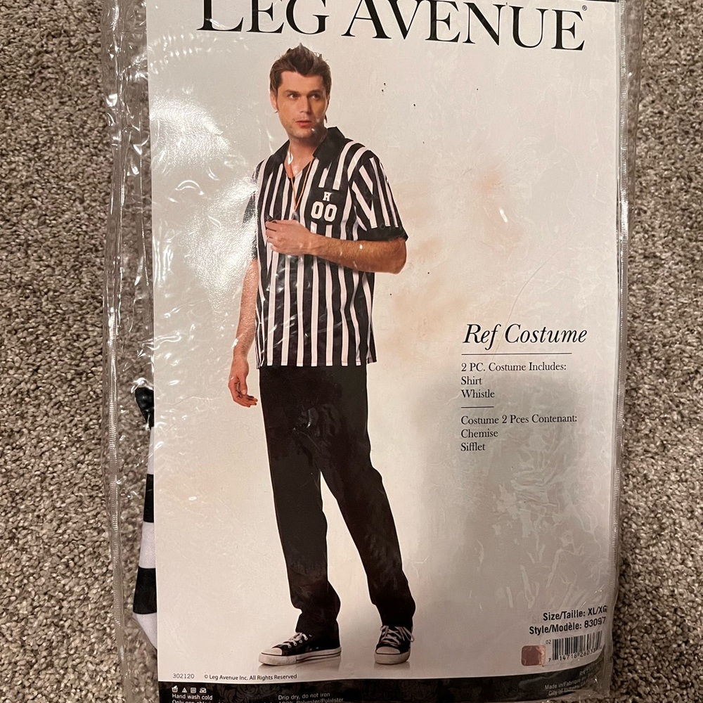 Referee costume - shirt and whistle-SZ  XL 100% polyester Leg Avenue brand